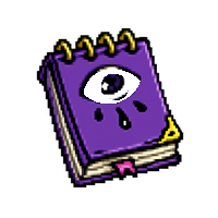 a purple spiral notebook with one watchful eye